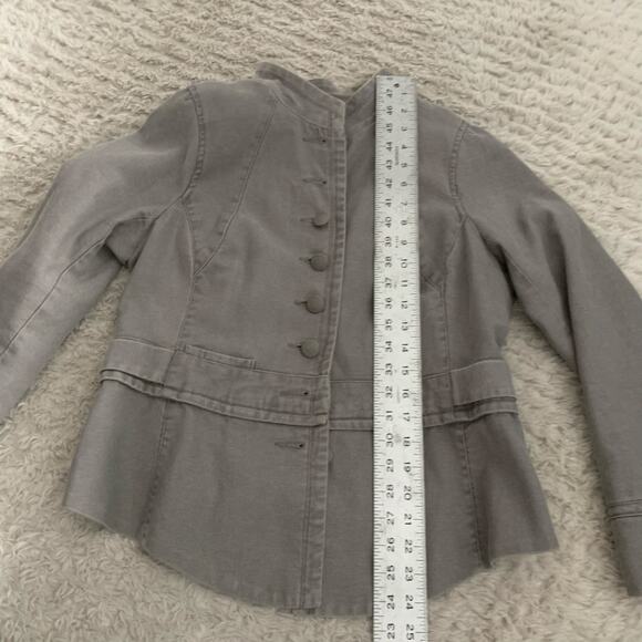 Free People Gray Military Band Button Down Ruffled Cotton Jacket Lined 12 - Picture 5 of 9